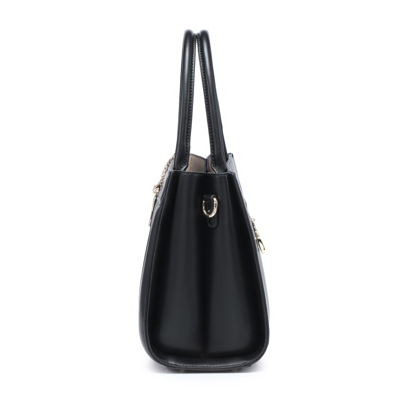 Cocoberry Elegant Black Structured Hand Bag with Heart Charm