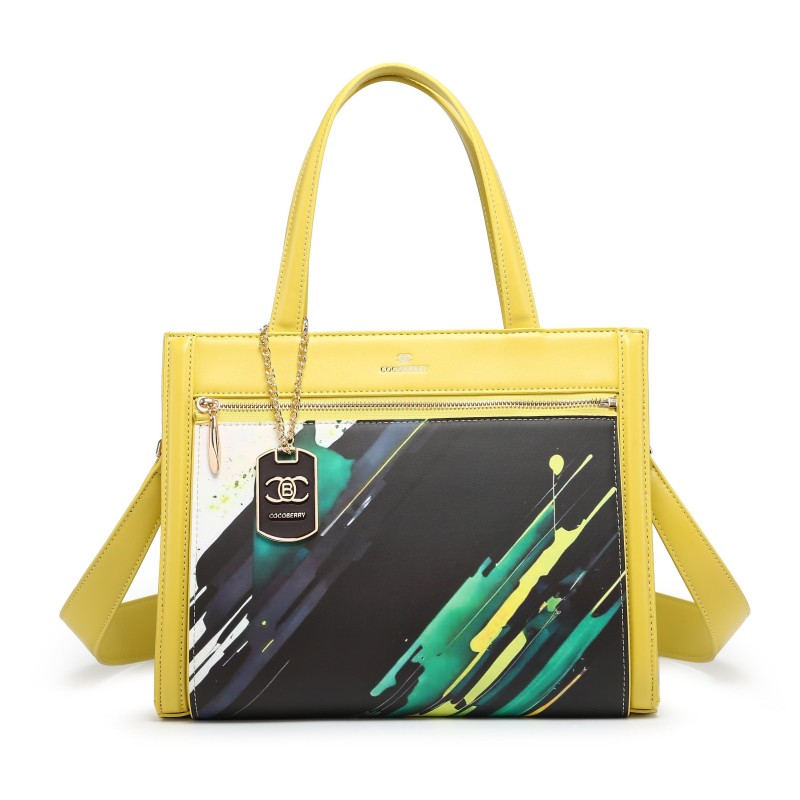 Cocoberry Stylish Leather Handbag yellow black