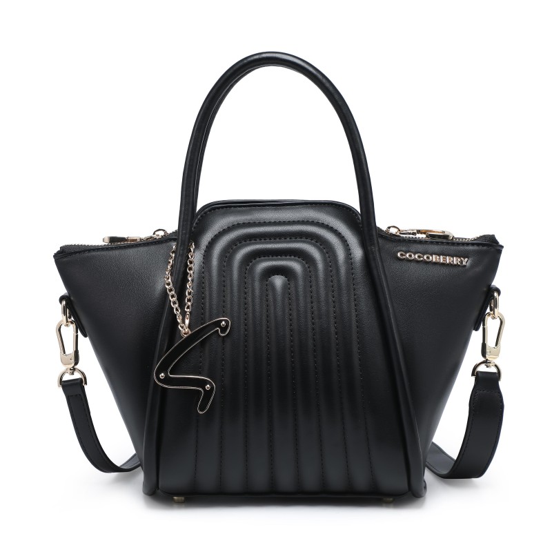 Cocoberry Trendy Black Designer Tote with Geometric Charm
