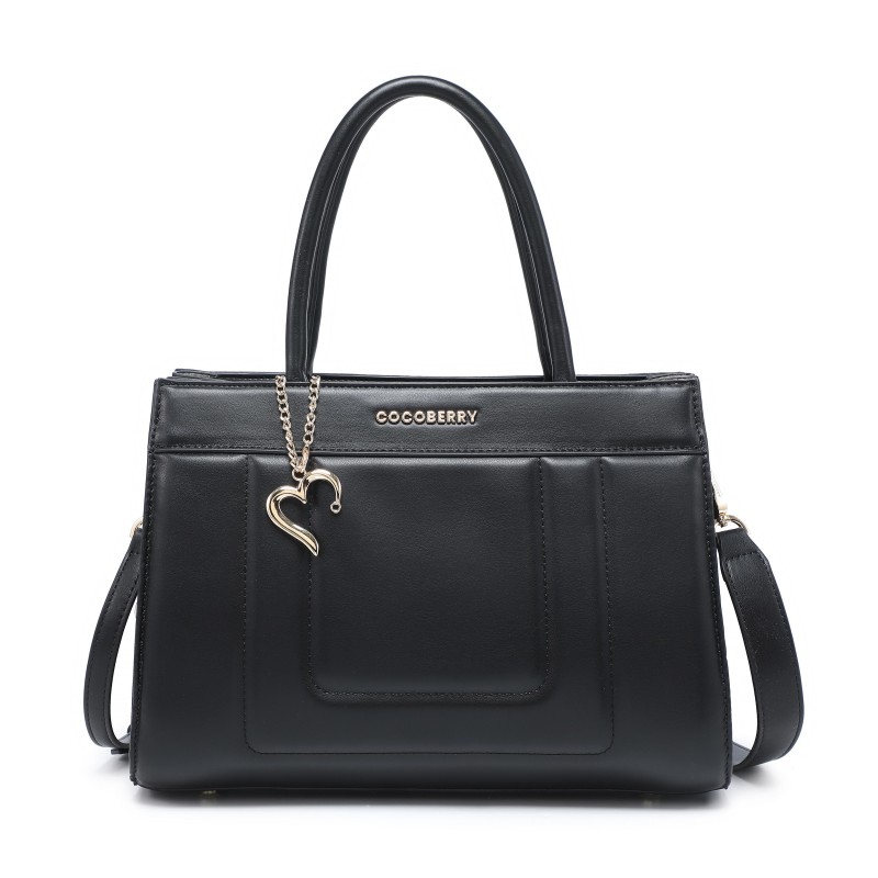 Cocoberry Elegant Black Structured Hand Bag with Heart Charm