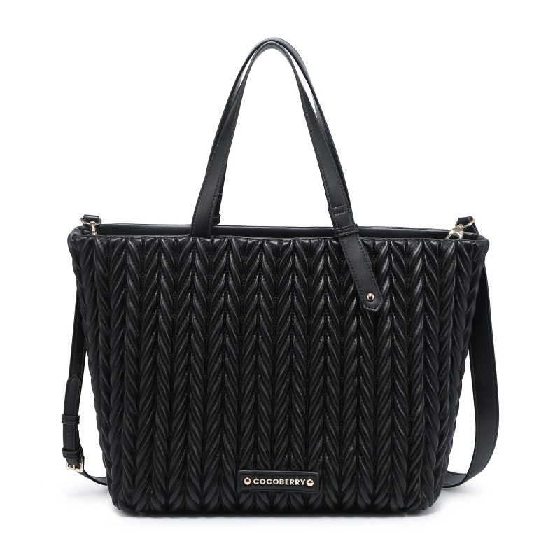 Cocoberry Textured Quilted Tote Bag in Black