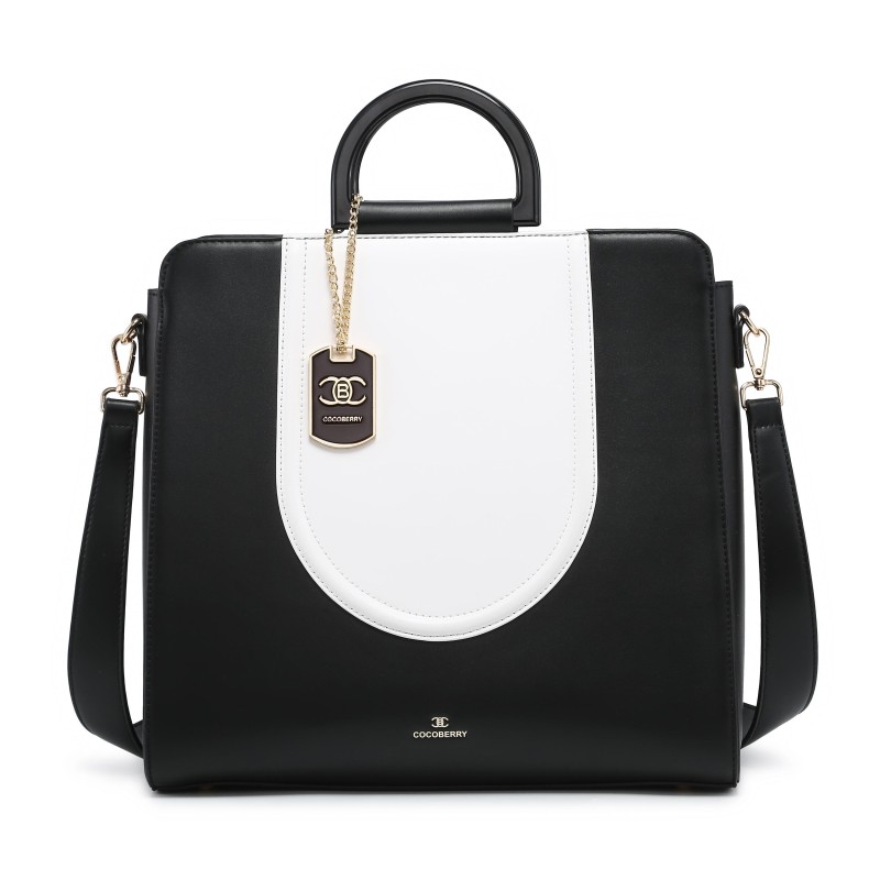 Cocoberry  Stylish Leather Handbag black white