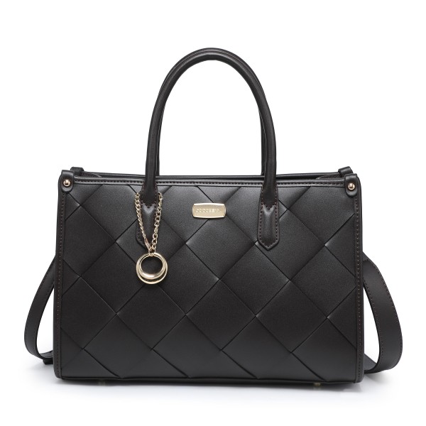 Cocoberry black Checkered Pattern Handbag with Ring Pendant